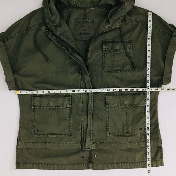 American Eagle Oversize S/S Army Olive Green Hooded Military Utility Jacket - M - Picture 4 of 10